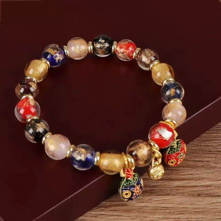 Oriental Liuli Beaded Bracelet, Incense Ash & Auspicious Beast Charms