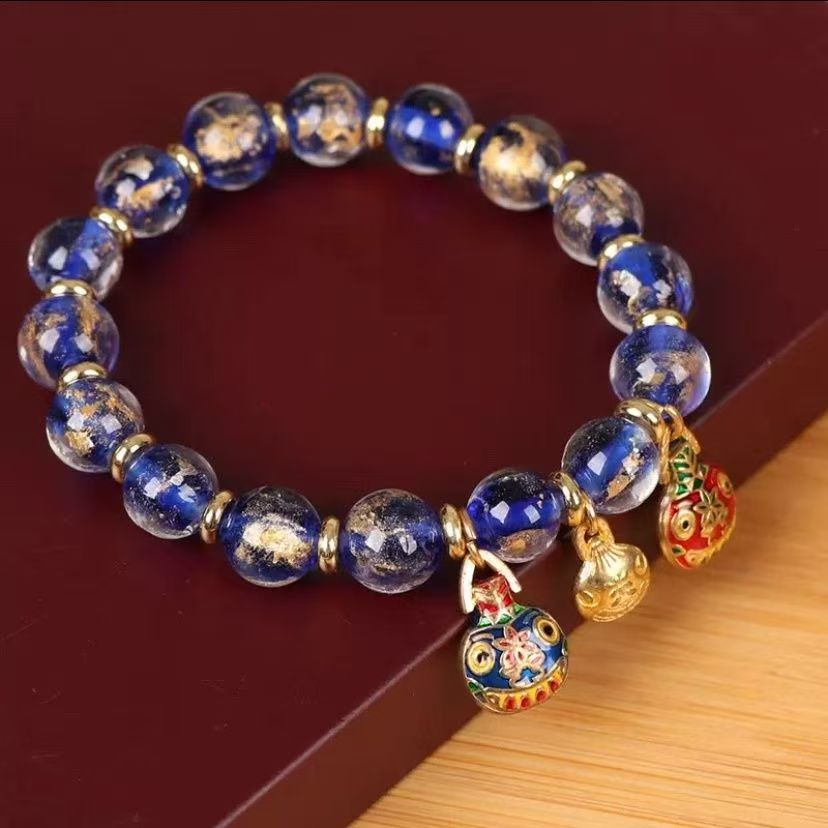 Oriental Liuli Beaded Bracelet, Incense Ash & Auspicious Beast Charms