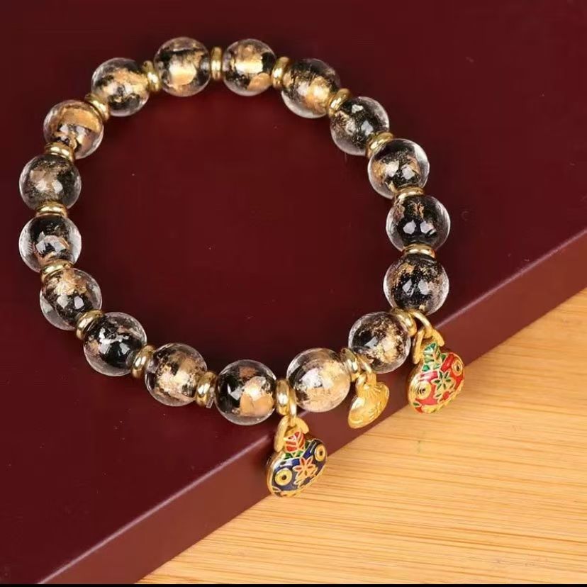 Oriental Liuli Beaded Bracelet, Incense Ash & Auspicious Beast Charms
