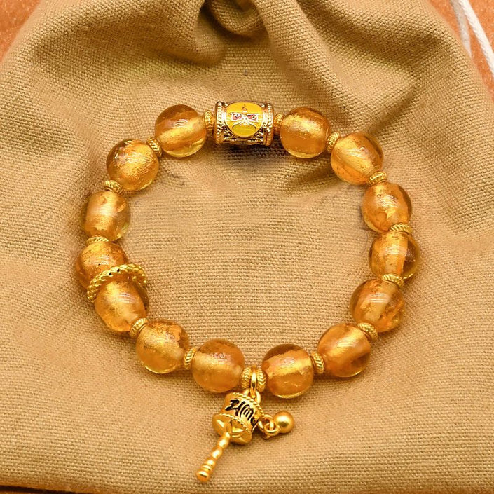 Tibetan Prayer Wheel Charm Incense Ash Glass Beaded Bracelet，Spiritual Lucky Jewelry