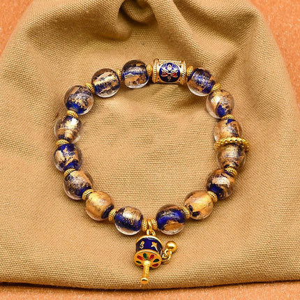 Tibetan Prayer Wheel Charm Incense Ash Glass Beaded Bracelet，Spiritual Lucky Jewelry