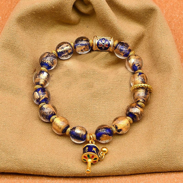Tibetan Prayer Wheel Charm Incense Ash Glass Beaded Bracelet，Spiritual Lucky Jewelry