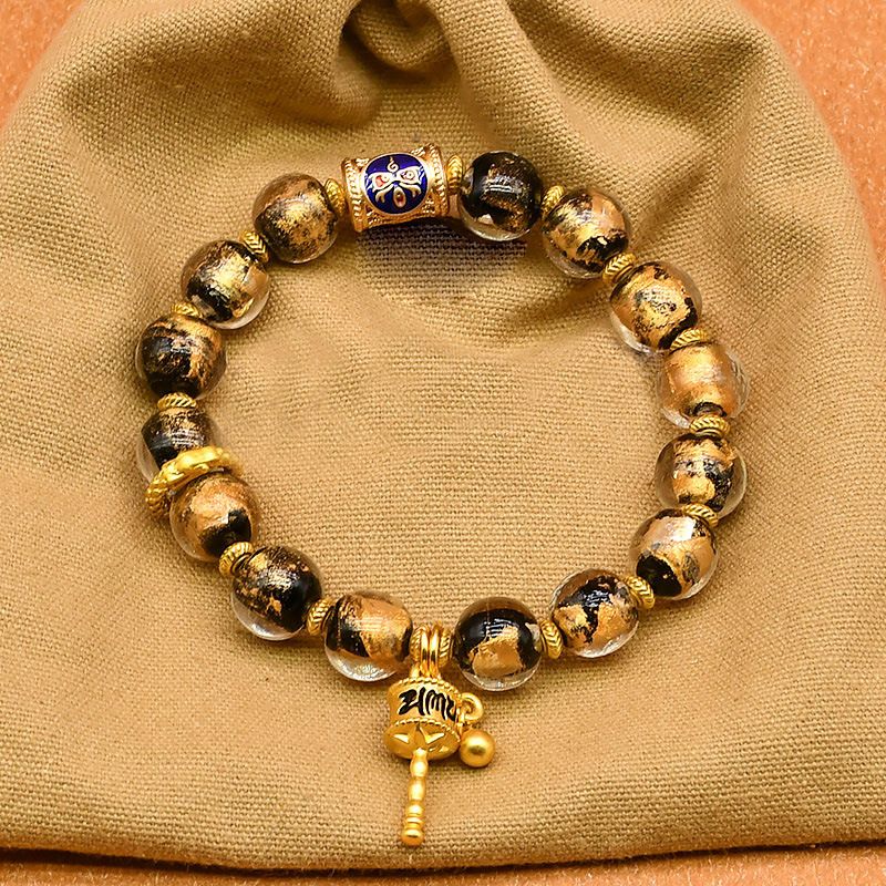 Tibetan Prayer Wheel Charm Incense Ash Glass Beaded Bracelet，Spiritual Lucky Jewelry
