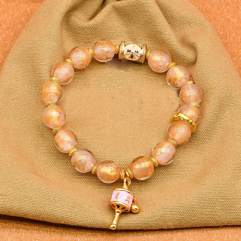 Tibetan Prayer Wheel Charm Incense Ash Glass Beaded Bracelet，Spiritual Lucky Jewelry
