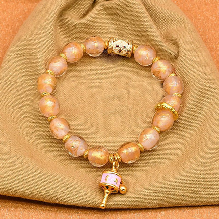 Tibetan Prayer Wheel Charm Incense Ash Glass Beaded Bracelet，Spiritual Lucky Jewelry