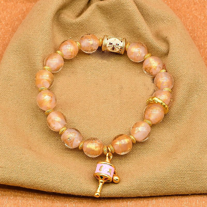 Tibetan Prayer Wheel Charm Incense Ash Glass Beaded Bracelet，Spiritual Lucky Jewelry