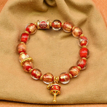 Tibetan Prayer Wheel Charm Incense Ash Glass Beaded Bracelet，Spiritual Lucky Jewelry