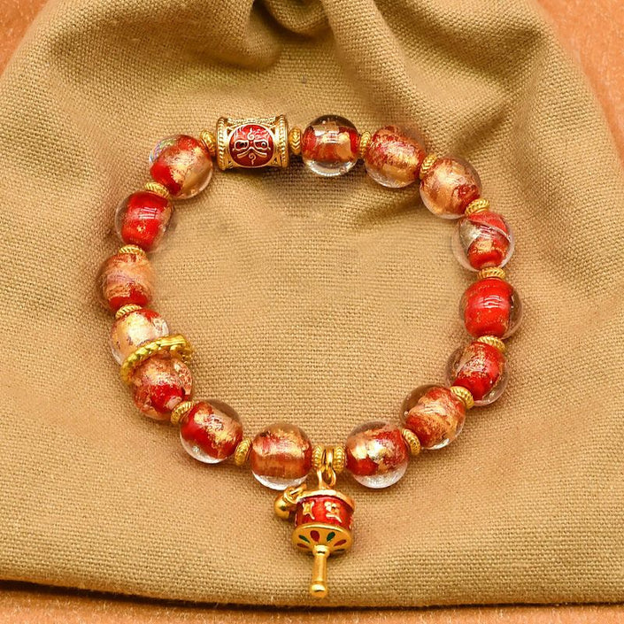 Tibetan Prayer Wheel Charm Incense Ash Glass Beaded Bracelet，Spiritual Lucky Jewelry