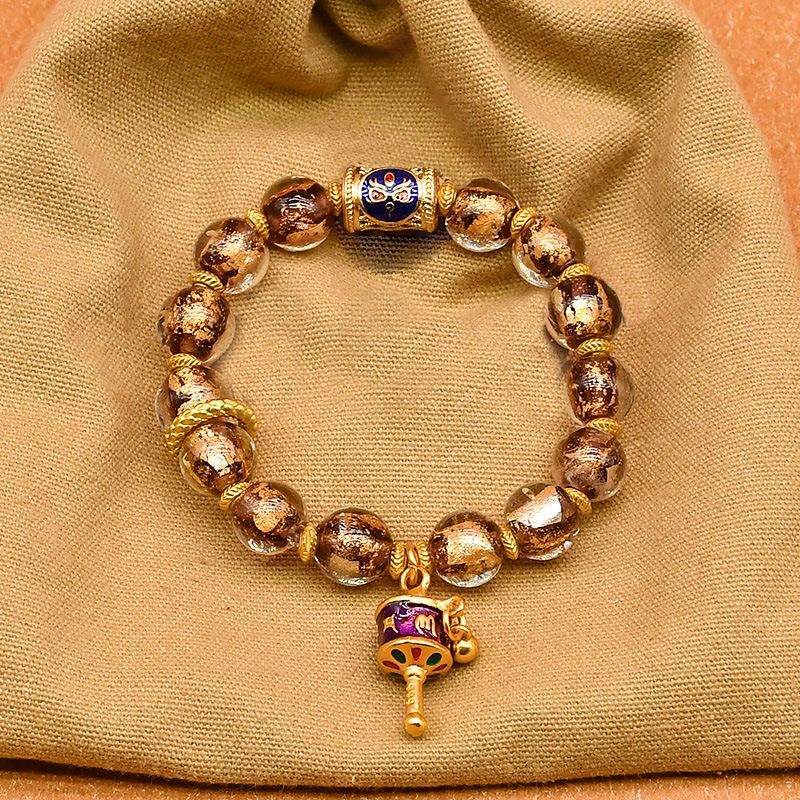 Tibetan Prayer Wheel Charm Incense Ash Glass Beaded Bracelet，Spiritual Lucky Jewelry