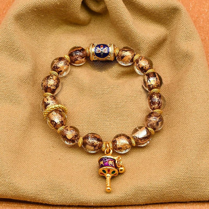 Tibetan Prayer Wheel Charm Incense Ash Glass Beaded Bracelet，Spiritual Lucky Jewelry