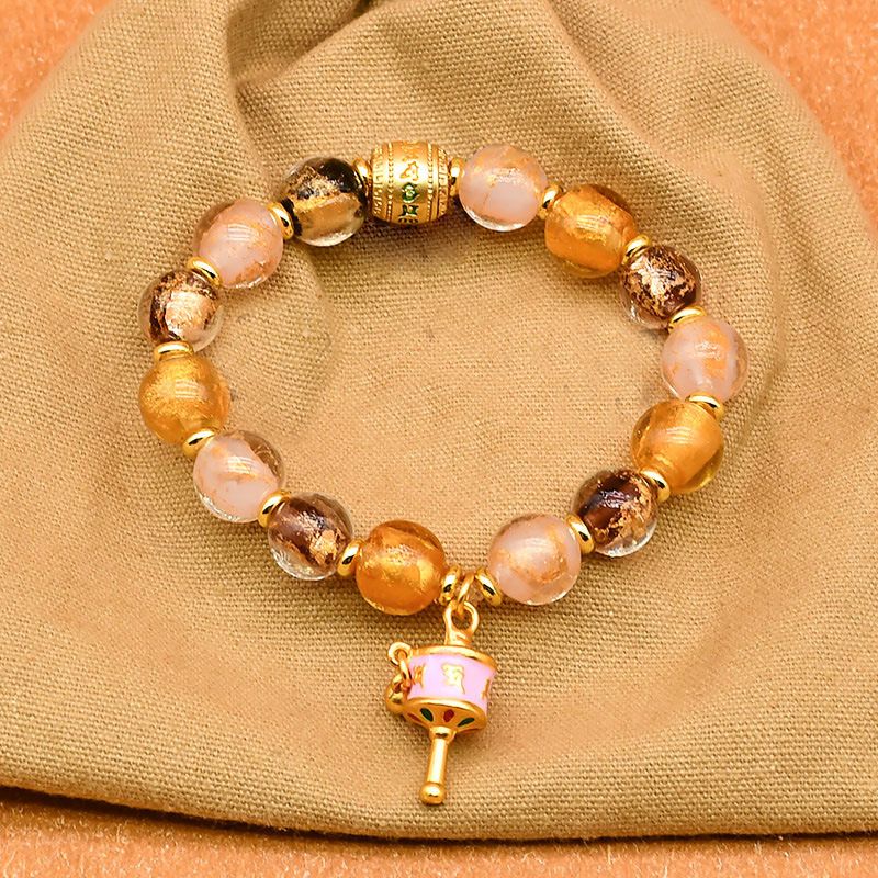 Tibetan Prayer Wheel Charm Incense Ash Glass Beaded Bracelet，Spiritual Lucky Jewelry