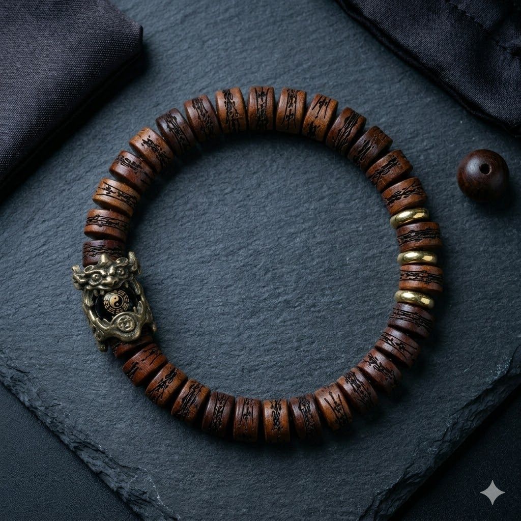 Natural Lightning Strike Jujube Wood Pi Xiu Bracelet | Wealth & Calm Meditation Wrist Jewelry