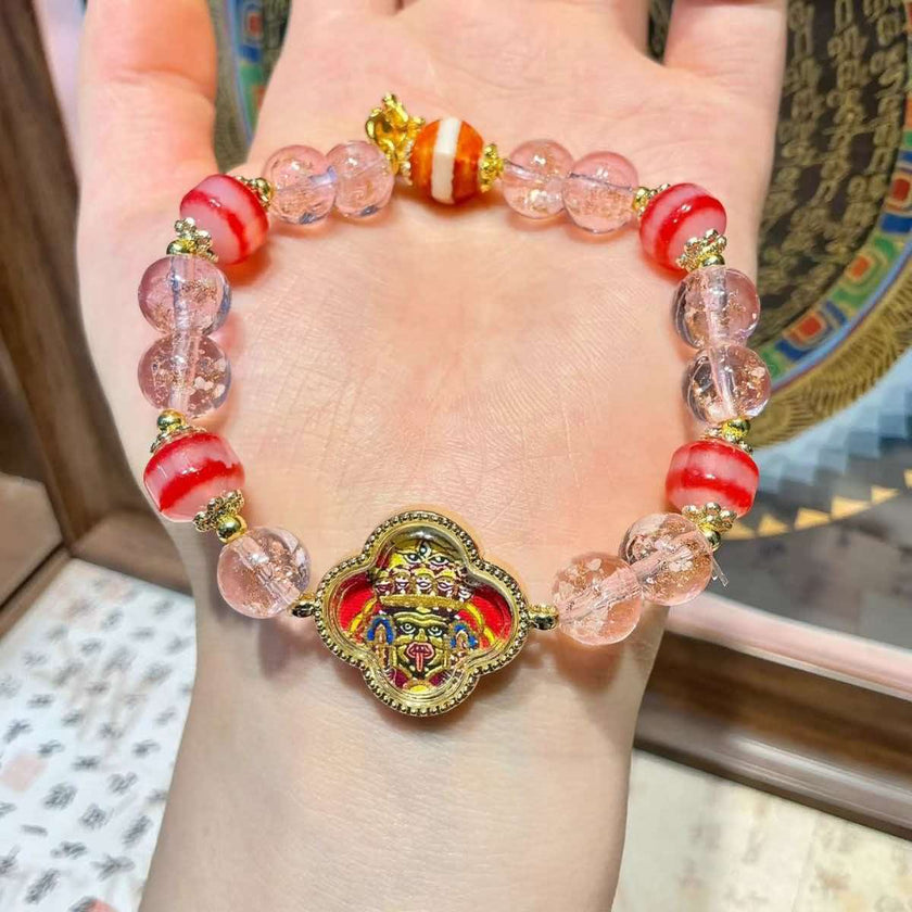 Handmade Pink Crystal & Red Agate Lucky Bracelet, Amulet Charm Bracelet for Protection & Peace, Spiritual Jewelry Gift