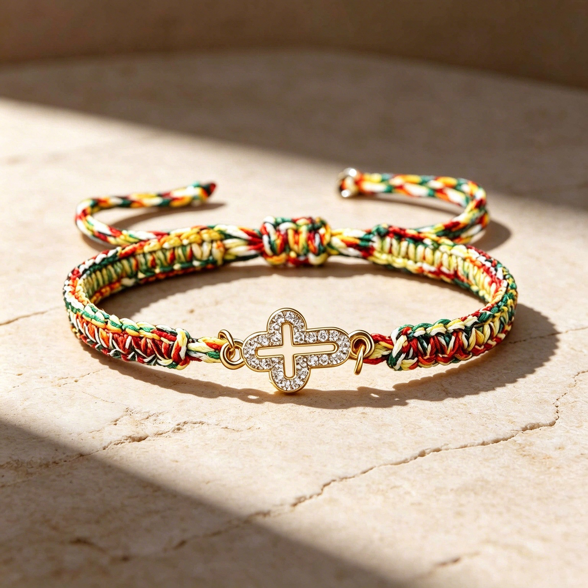 Boho Braided Cord Cross Bracelet, Handmade Spiritual Amulet Bracelet for Peace & Good Fortune, Meaningful Keepsake Gift