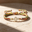 Boho Braided Cord Cross Bracelet, Handmade Spiritual Amulet Bracelet for Peace & Good Fortune, Meaningful Keepsake Gift