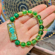 Green Tara Thangka Bracelet, Handmade Green Gold Foil Glass Beads Bracelet, Lucky Protection Amulet, Spiritual Healing Jewelry, Memorial Gift for Women orman
