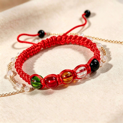 Hand Woven Red String 7 Chakra Bracelet, Natural Stone Bead Protection Amulet, Lucky Peace Blessing Memorial Bracelet Gift for Men Women