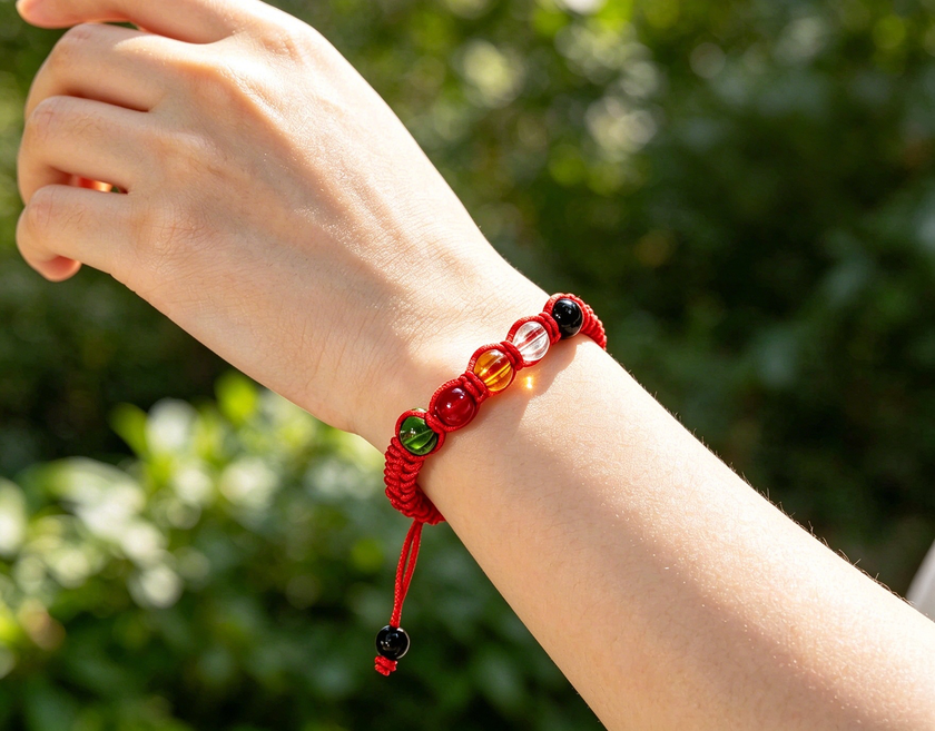 Hand Woven Red String 7 Chakra Bracelet, Natural Stone Bead Protection Amulet, Lucky Peace Blessing Memorial Bracelet Gift for Men Women